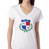 Women's V Neck Tee T Shirt Country pride Panama Shield