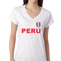 Women's V Neck Tee T Shirt Country pride Peru Shield