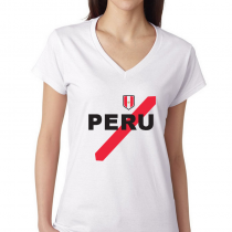 Women's V Neck Tee T Shirt Country pride Peru Stripe